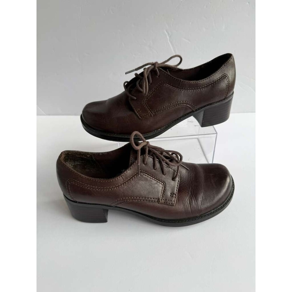 Johnston & Murphy Brown Leather Lace Up Oxford Shoes Women Size 6.5 Block Heel